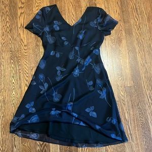 Donna Ricco Black Dress with Blue Floral Design